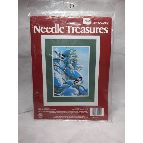 Vintage Needle Treasures Stitchery Kit Snow On The Pines Chickadee Winter - Picture 1 of 5